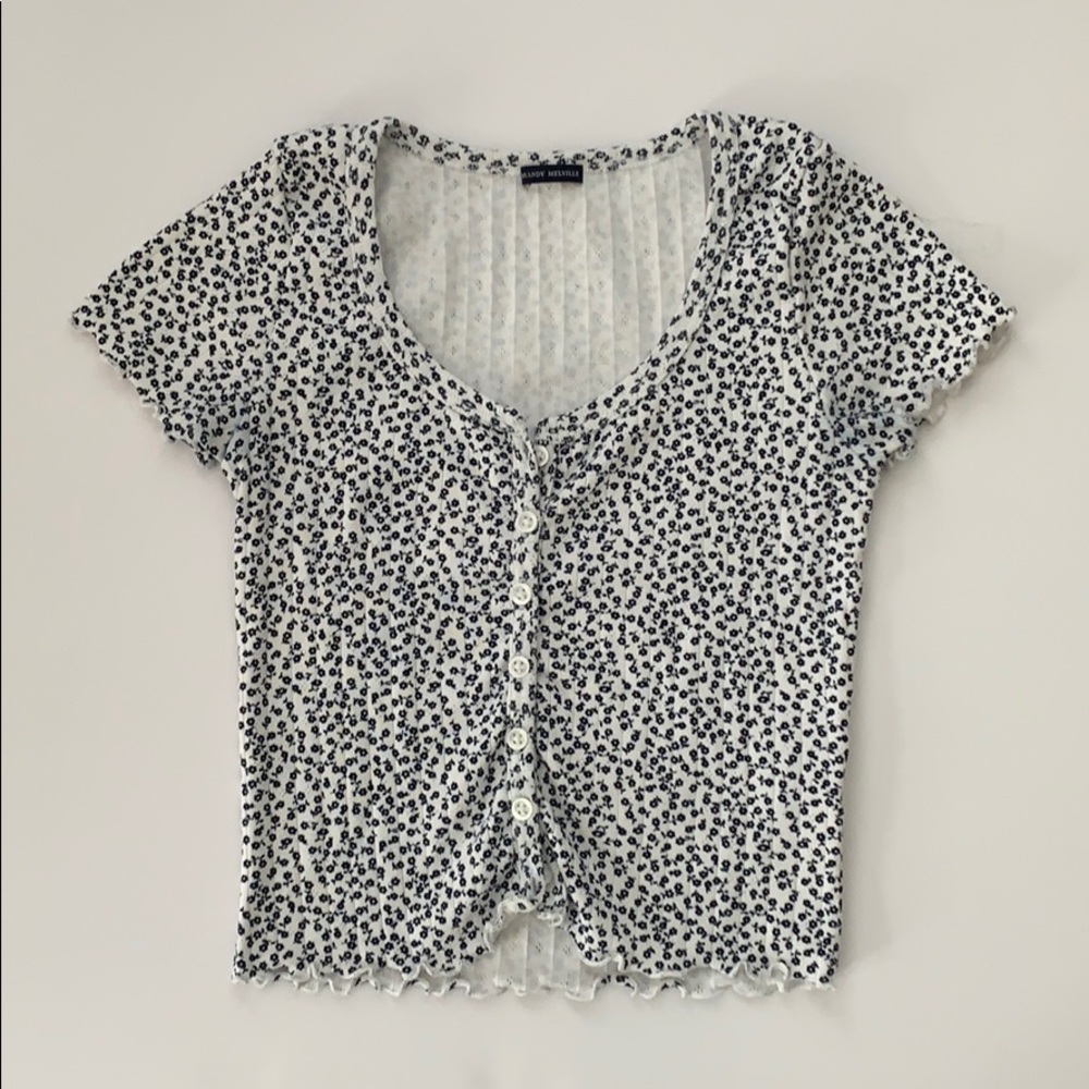 Brandy Melville White and Blue floral Zelly top